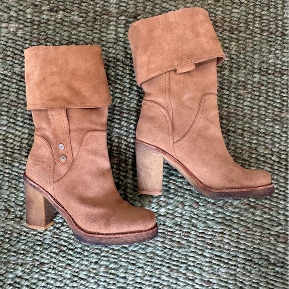 UGG Australia JOSIE Chestnut Convertible Cuff Suede High Heel Boots Size 6 - Picture 6 of 10